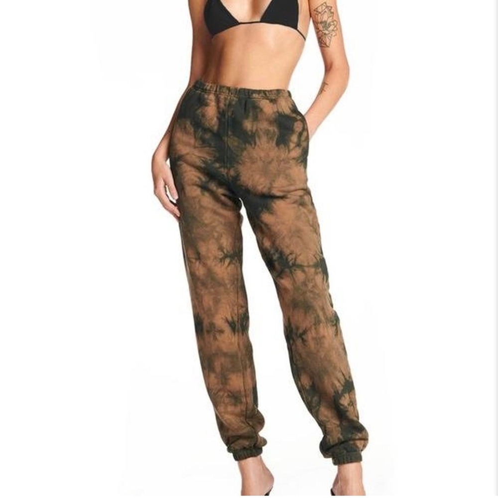 I.AM.GIA Tie Dye Sweatpants Black Orange Bleach Wash‎ Joggers Womens Size Small
